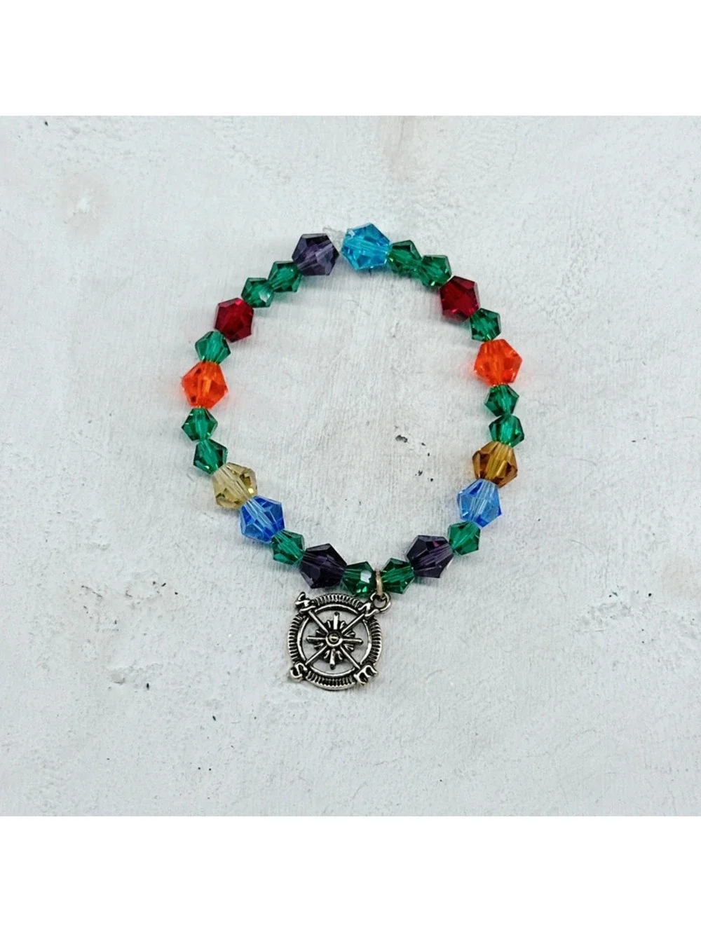 343u. Glass Stretch Bracelet Rainbow